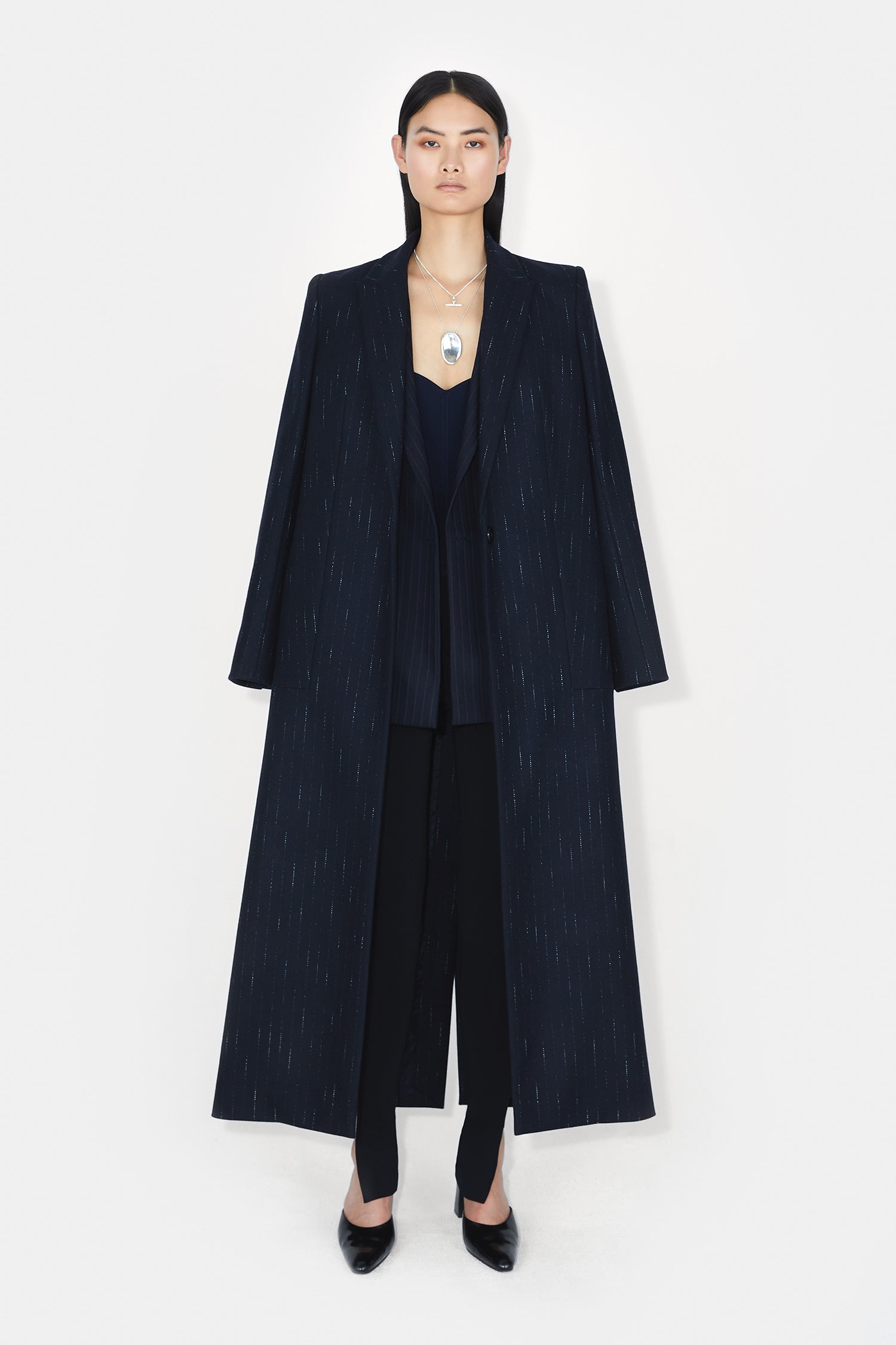 Boyfriend Coat Midnight Creme Pinstripe