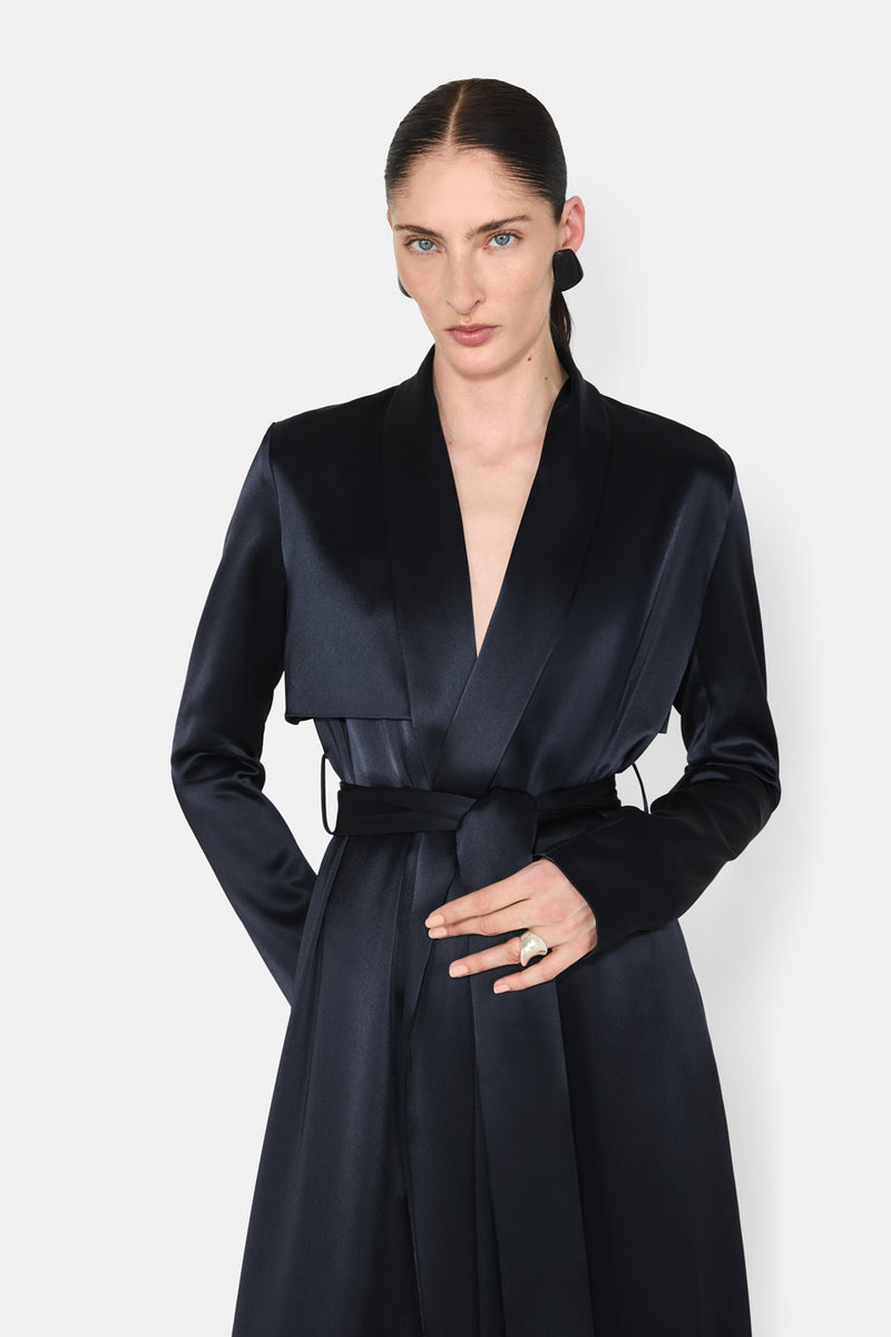 SATIN TRENCH COAT - MIDNIGHT