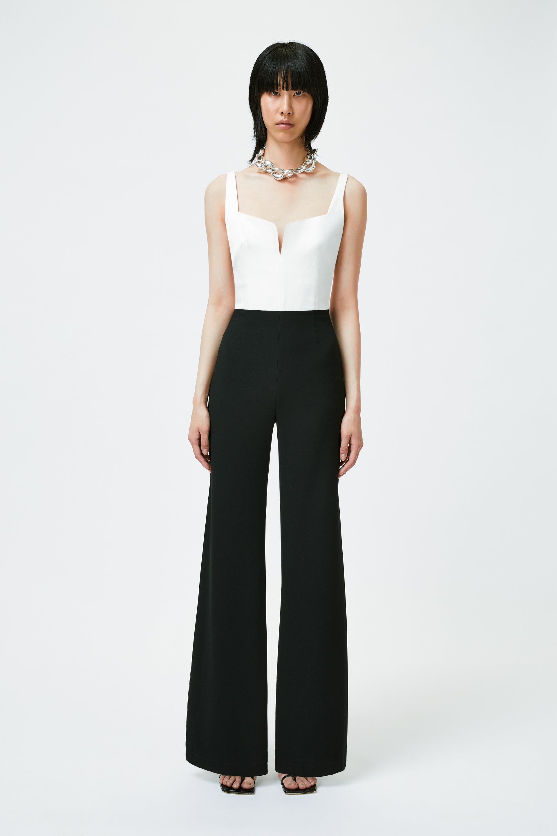 Designer Signature Corset Wide Leg Black and White Jumpsuit | Luxury ...