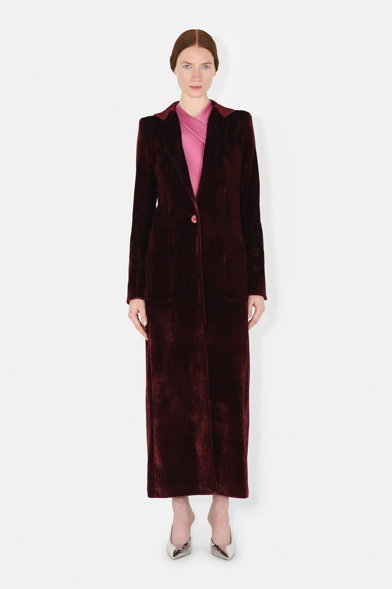 Sculpted Velvet Coat - Oxblood