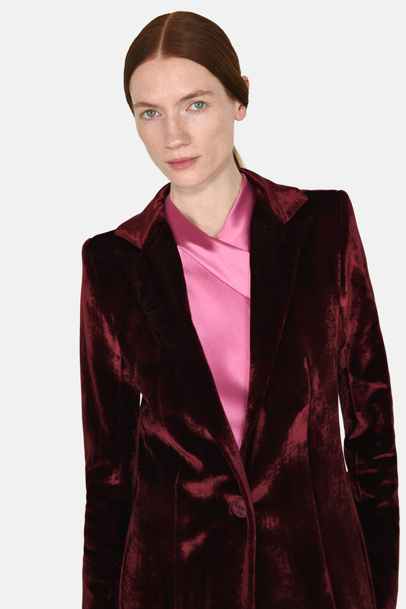 Sculpted Velvet Coat - Oxblood