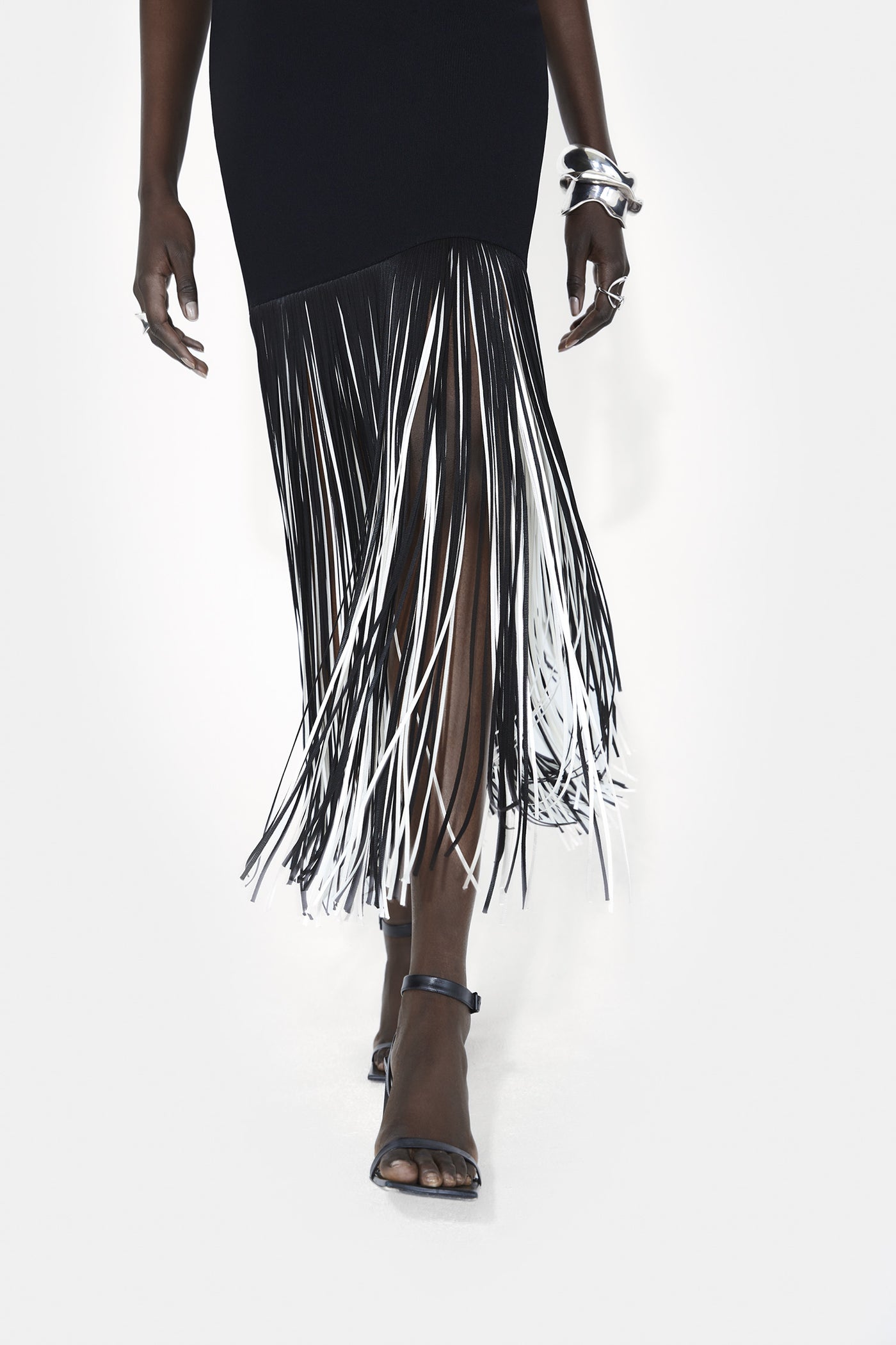 Black fringe skirt long best sale