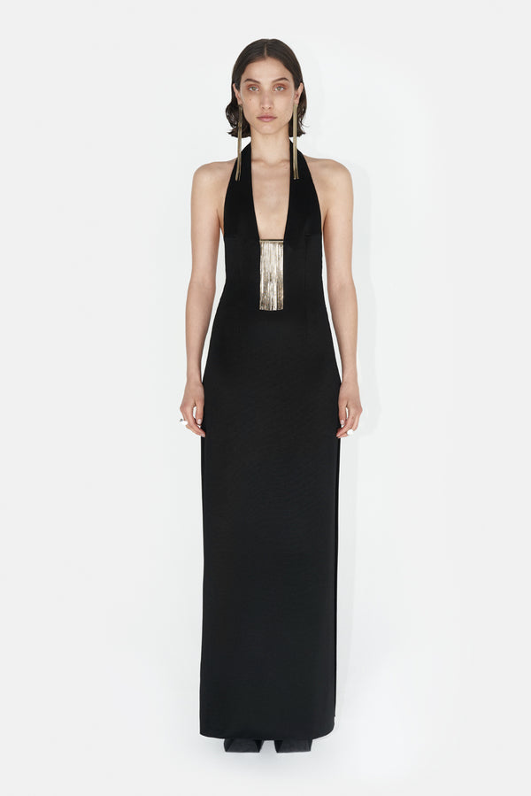 Liquid Chain Halter Dress - Black