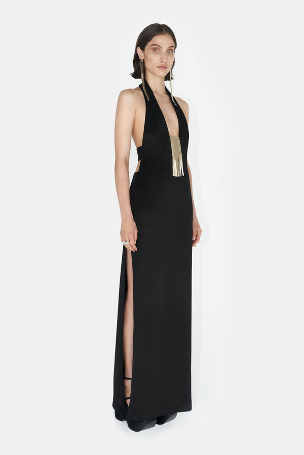 Liquid Chain Halter Dress - Black